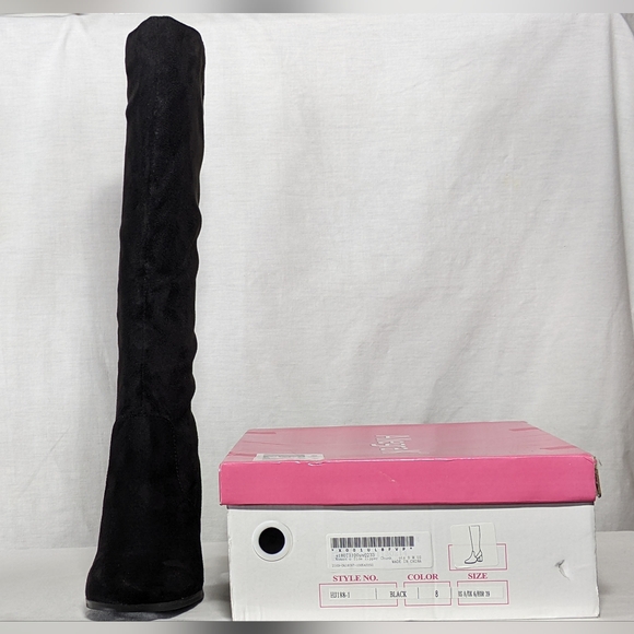 NEW Allegra K Womens Round Toe Block Heeled Knee High Boots black suede - Picture 4 of 4